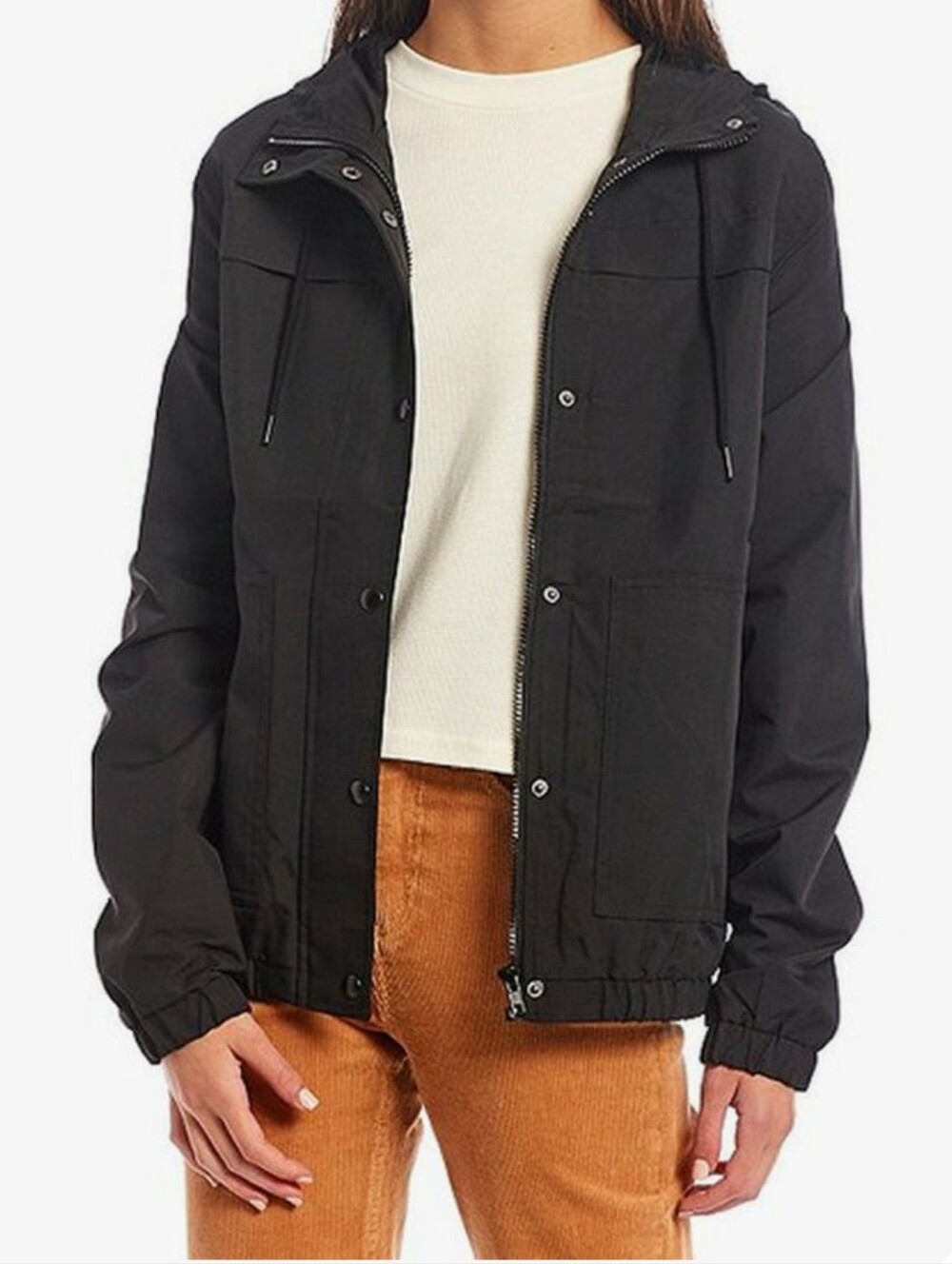 Volcom Black Enemy Stone Lightweight Hooded Raincoat Spring Jacket Women's Sz L